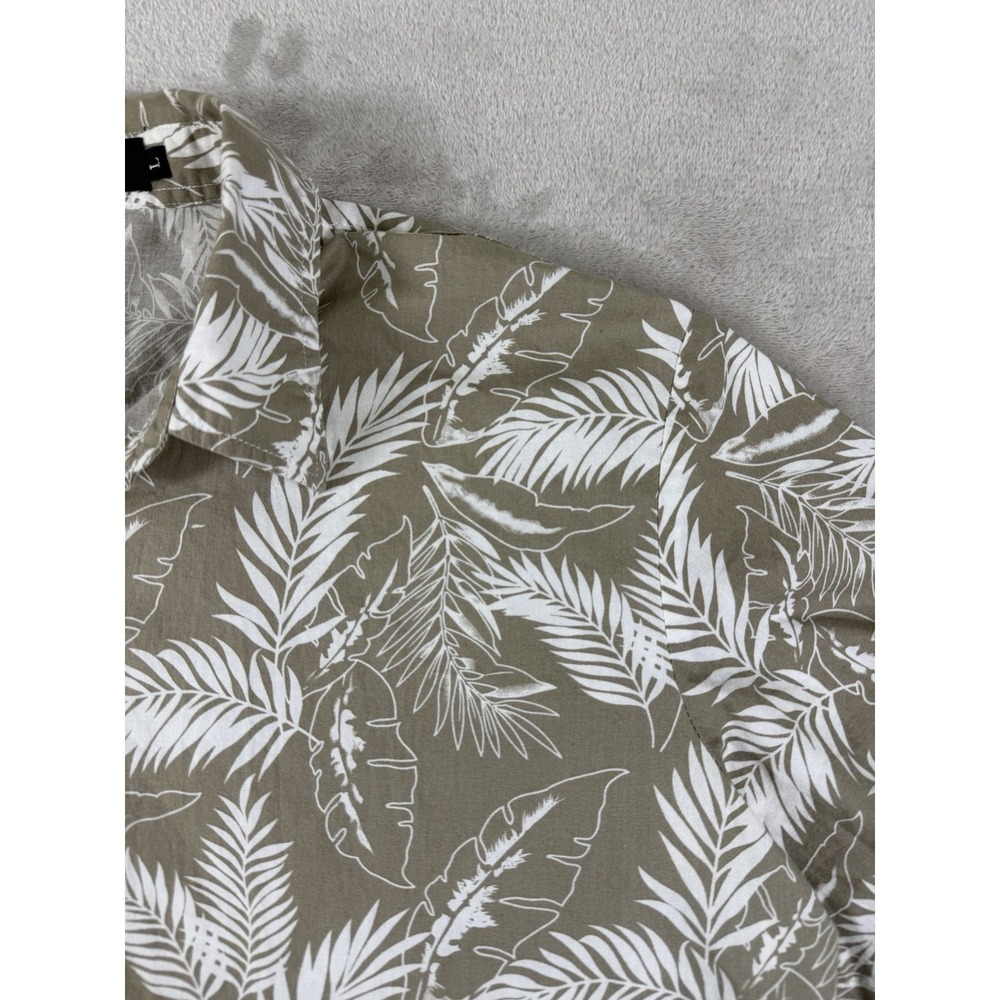 JOGAL Mens L Tropical Leaf Shirt Green White Short Sleeve Button Up 100% Cotton - Picture 7 of 15